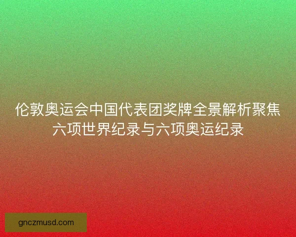 伦敦奥运会中国代表团奖牌全景解析聚焦六项世界纪录与六项奥运纪录